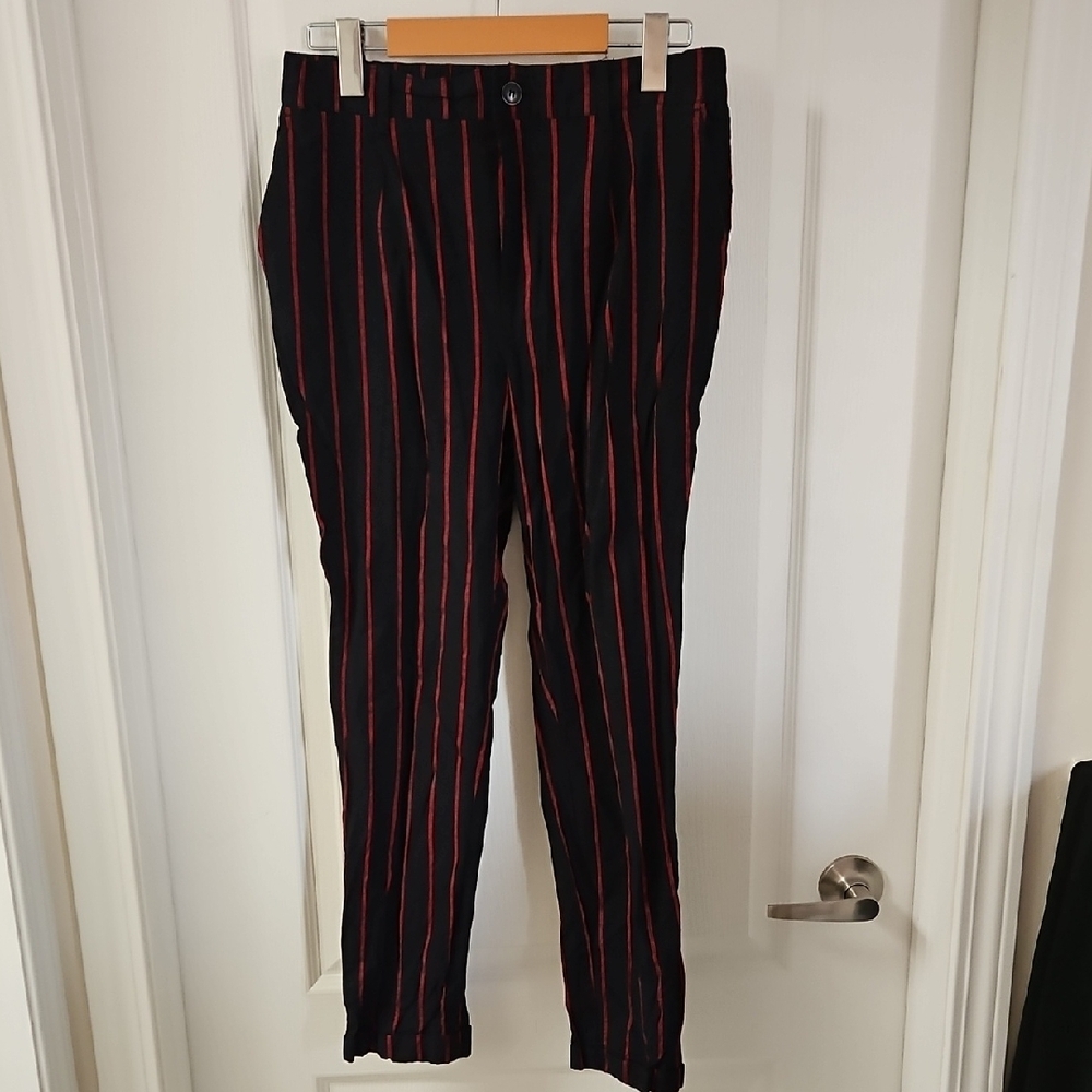 Women's Black and Red Striped Pants